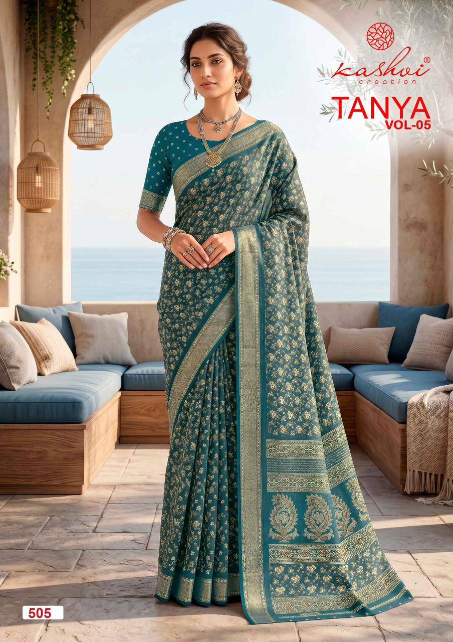 TANYA VOL 5 By KASHVI CREATION 501 To 508 SERIES  Indian Traditional Wear DULL MOSS VISCOSE sarees At Wholesale Price